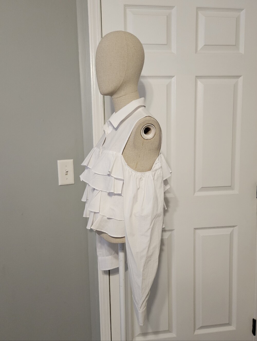 Better Be White Ruffle Cold-Shoulder Button-Up Blouse - Picture 2 of 6